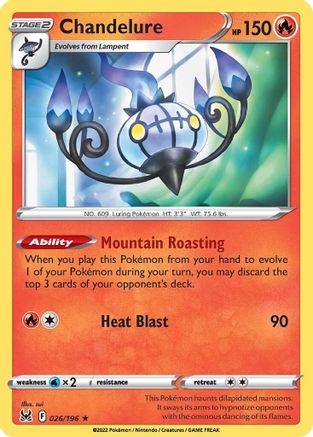 Chandelure 026/196 - Reverse Holofoil SWSH11 Lost Origin - Holo Rare