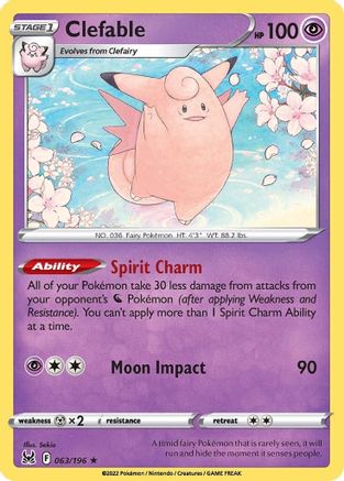 Clefable 063/196 - Reverse Holofoil SWSH11 Lost Origin - Rare