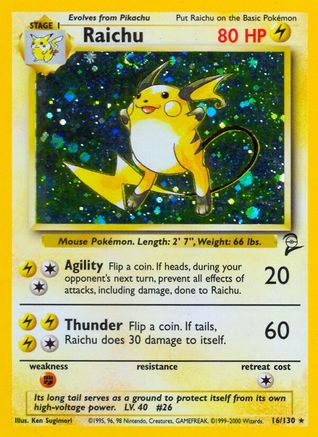 Raichu 016/130 - Holofoil Base Set 2 - Holo Rare