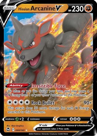 Hisuian Arcanine V 090/195 - Holofoil SWSH12 Silver Tempest - Ultra Rare