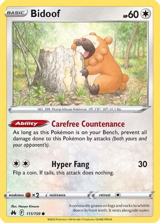 Bidoof 111/159 - Reverse Holofoil Crown Zenith - Common