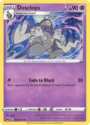 Dusclops 063/159 - Reverse Holofoil Crown Zenith - Uncommon