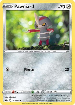 Pawniard (92) (92) 092/159 - Reverse Holofoil Crown Zenith - Common