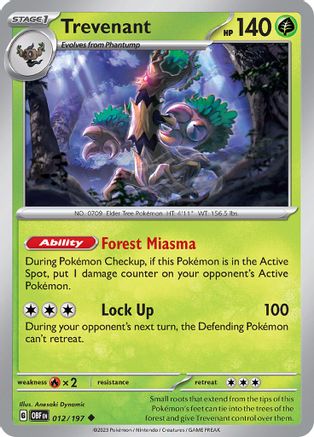 Trevenant 012/197 - Reverse Holofoil SV03 Obsidian Flames - Uncommon