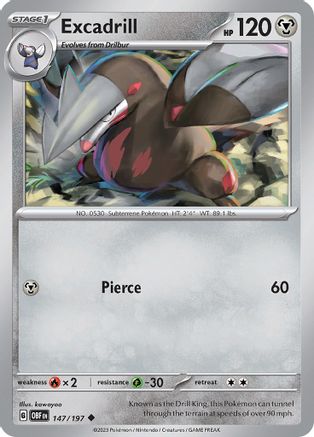 Excadrill 147/197 - Reverse Holofoil SV03 Obsidian Flames - Uncommon