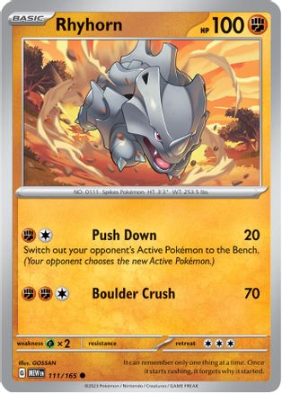 Rhyhorn 111/165 - Reverse Holofoil SV Scarlet & Violet 151 - Common