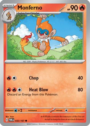 Monferno 032/167 - Reverse Holofoil SV06 Twilight Masquerade - Common