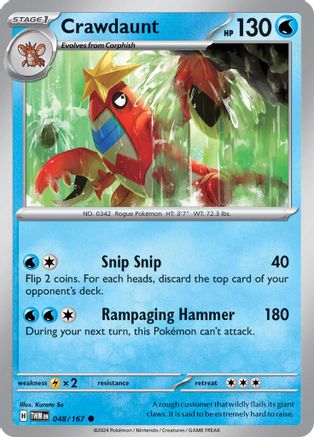 Crawdaunt 048/167 - Reverse Holofoil SV06 Twilight Masquerade - Common