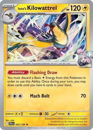 Iono's Kilowattrel 055/159 - Reverse Holofoil SV09 Journey Together - Rare