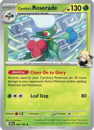 Cynthia's Roserade 008/182 - Reverse Holofoil SV10 Destined Rivals - Rare