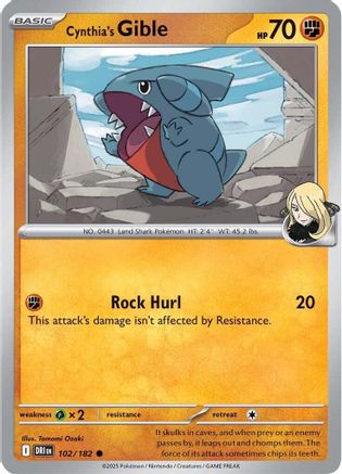 Cynthia's Gible 102/182 - Reverse Holofoil SV10 Destined Rivals - Common