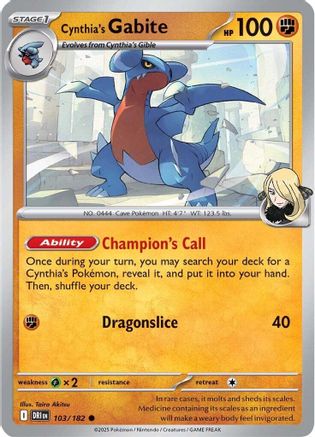 Cynthia's Gabite 103/182 - Reverse Holofoil SV10 Destined Rivals - Common