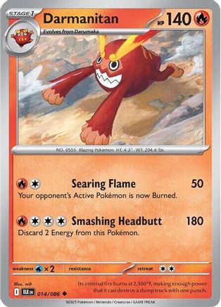 Darmanitan 014/086 - Reverse Holofoil SV Black Bolt - Uncommon