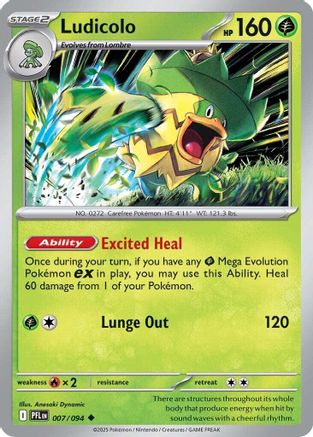 Ludicolo 007/094 - Reverse Holofoil ME02 Phantasmal Flames - Uncommon