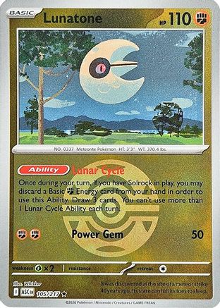 Lunatone (Dusk Ball) 105 - Reverse Holofoil ME Ascended Heroes - Rare