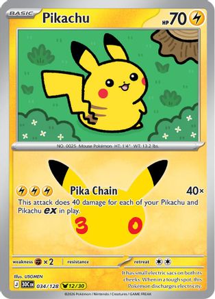 Pikachu 034/128 - Holofoil ME 30th Celebration - None