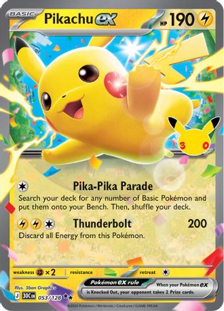 Pikachu ex 053/128 - Holofoil ME 30th Celebration - Double Rare