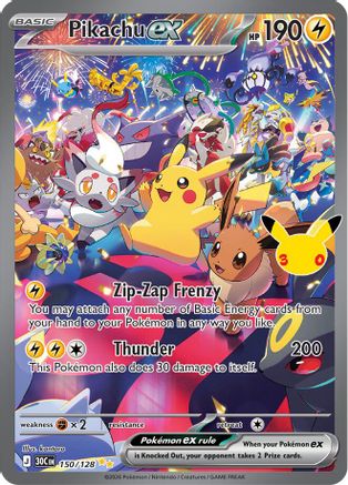 Pikachu ex 150/128 - Holofoil ME 30th Celebration - Special Illustration Rare