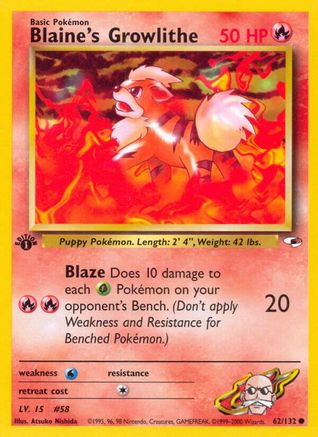 Blaine's Growlithe (62) (62) 062/132 - 1st Edition Gym Heroes - Common