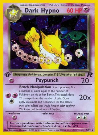 Dark Hypno (9) (9) 009/82 - 1st Edition Holofoil Team Rocket - Holo Rare