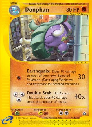 Donphan 007 - Reverse Holofoil Aquapolis - Rare