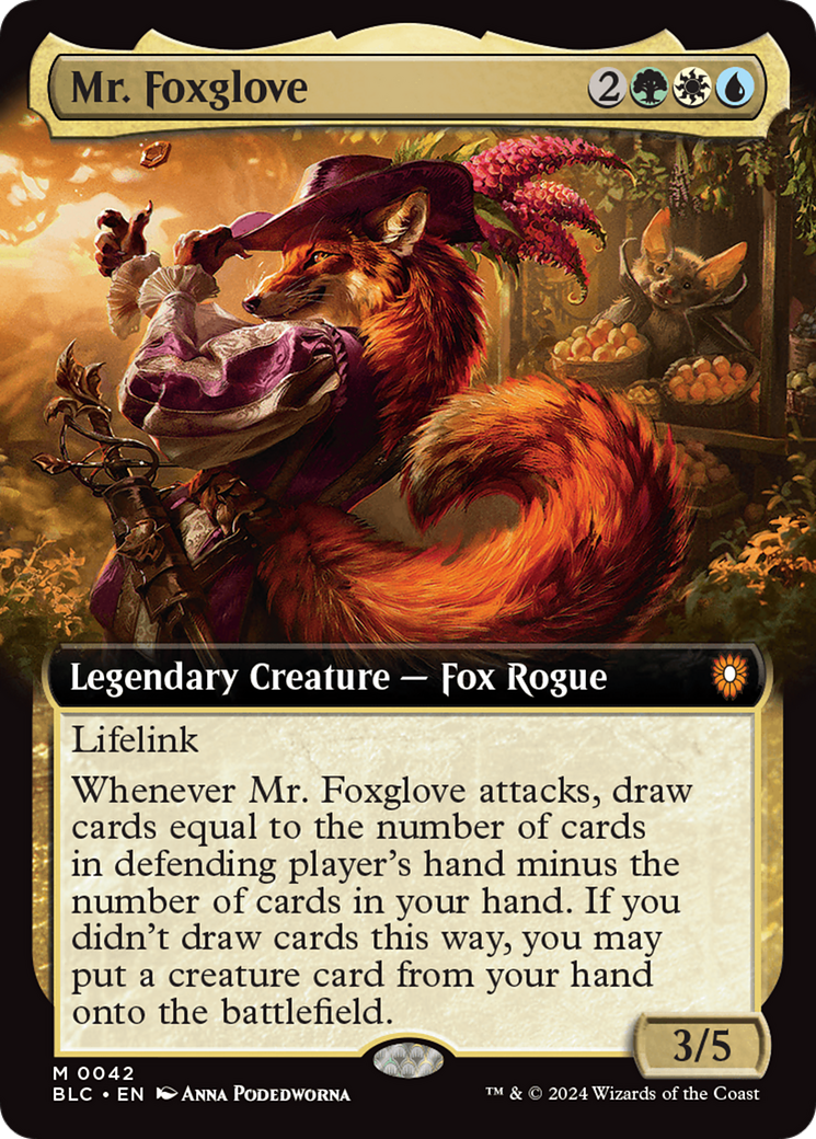 Mr. Foxglove (Extended Art) (BLC-042) - Bloomburrow Commander: (Extended Art)