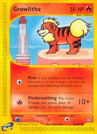 Growlithe (80) (80) 080 - Reverse Holofoil Aquapolis - Common