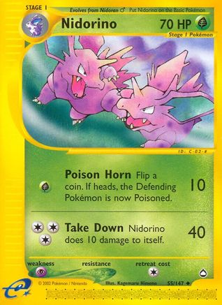Nidorino 055/147 - Reverse Holofoil Aquapolis - Uncommon