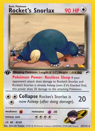Rocket's Snorlax 033/132 - 1st Edition Gym Heroes - Rare