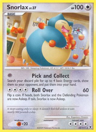 Snorlax (33) (33) 033/111 - Reverse Holofoil Rising Rivals - Rare
