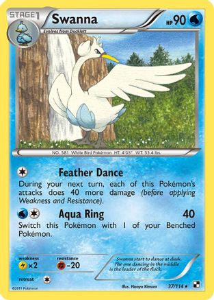 Swanna 037 - Reverse Holofoil Black and White - Rare