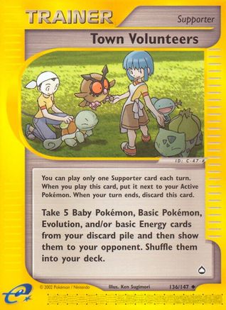 Town Volunteers 136/147 - Reverse Holofoil Aquapolis - Uncommon