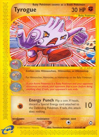 Tyrogue 063 - Reverse Holofoil Aquapolis - Uncommon