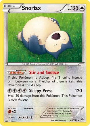 Snorlax 080/106 - Reverse Holofoil XY Flashfire - Rare