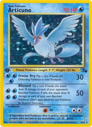 Articuno (2) (2) 002/62  - 1st Edition Holofoil Fossil - Holo Rare