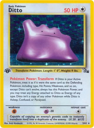 Ditto (3) (3) 003/62  - 1st Edition Holofoil Fossil - Holo Rare