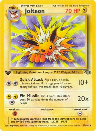 Jolteon (20) (20) 020/64  - 1st Edition Jungle - Rare