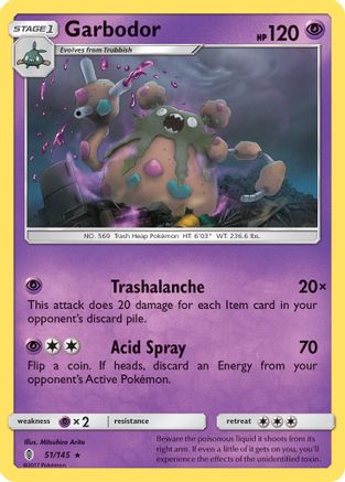 Garbodor 051/145  - Reverse Holofoil SM  Guardians Rising - Rare