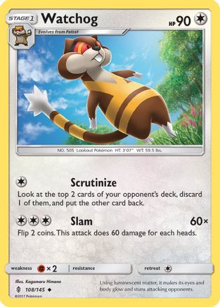 Watchog 108/145  - Reverse Holofoil SM  Guardians Rising - Uncommon