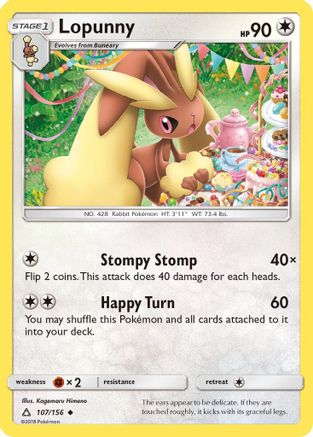 Lopunny 107/156  - Reverse Holofoil SM  Ultra Prism - Uncommon