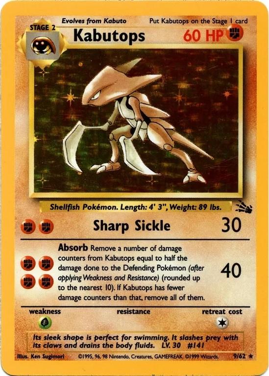 Kabutops (9) (9) 009/62  - Unlimited Holofoil Fossil - Holo Rare