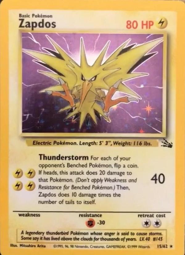 Zapdos (15) (15) 015/62  - Unlimited Holofoil Fossil - Holo Rare