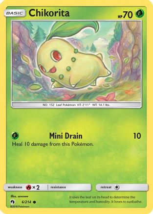 Chikorita (6) (6) 006/214  - Reverse Holofoil SM  Lost Thunder - Common