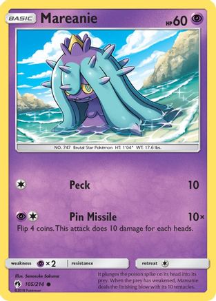 Mareanie (105) (105) 105  - Reverse Holofoil SM  Lost Thunder - Common