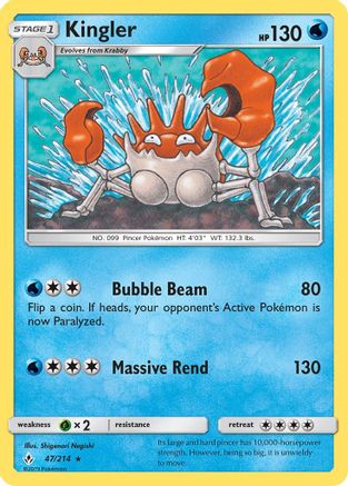 Kingler 047/214  SM  Unbroken Bonds - Rare