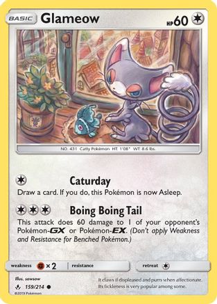 Glameow 159/214  - Reverse Holofoil SM  Unbroken Bonds - Common