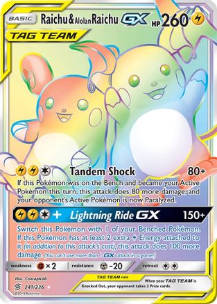 Raichu & Alolan Raichu GX (Secret) 241  - Holofoil SM  Unified Minds - Secret Rare