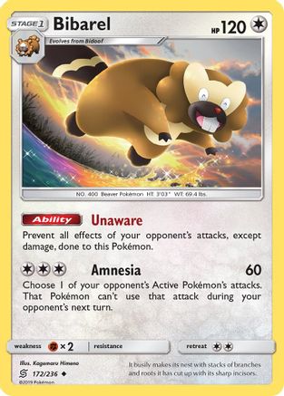 Bibarel 172  - Reverse Holofoil SM  Unified Minds - Uncommon