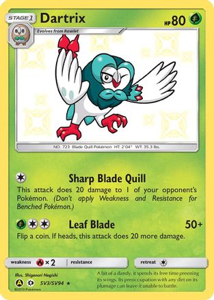 Dartrix SV3/SV94  - Holofoil Hidden Fates Shiny Vault - Shiny Holo Rare