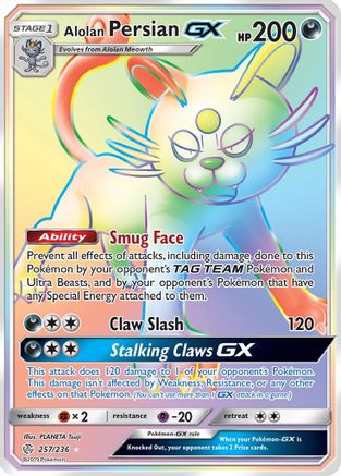 Alolan Persian GX (Secret) 257  - Holofoil SM  Cosmic Eclipse - Secret Rare
